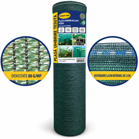 Plasa umbrire 80 g/mp, 1.5 x 25 m, verde